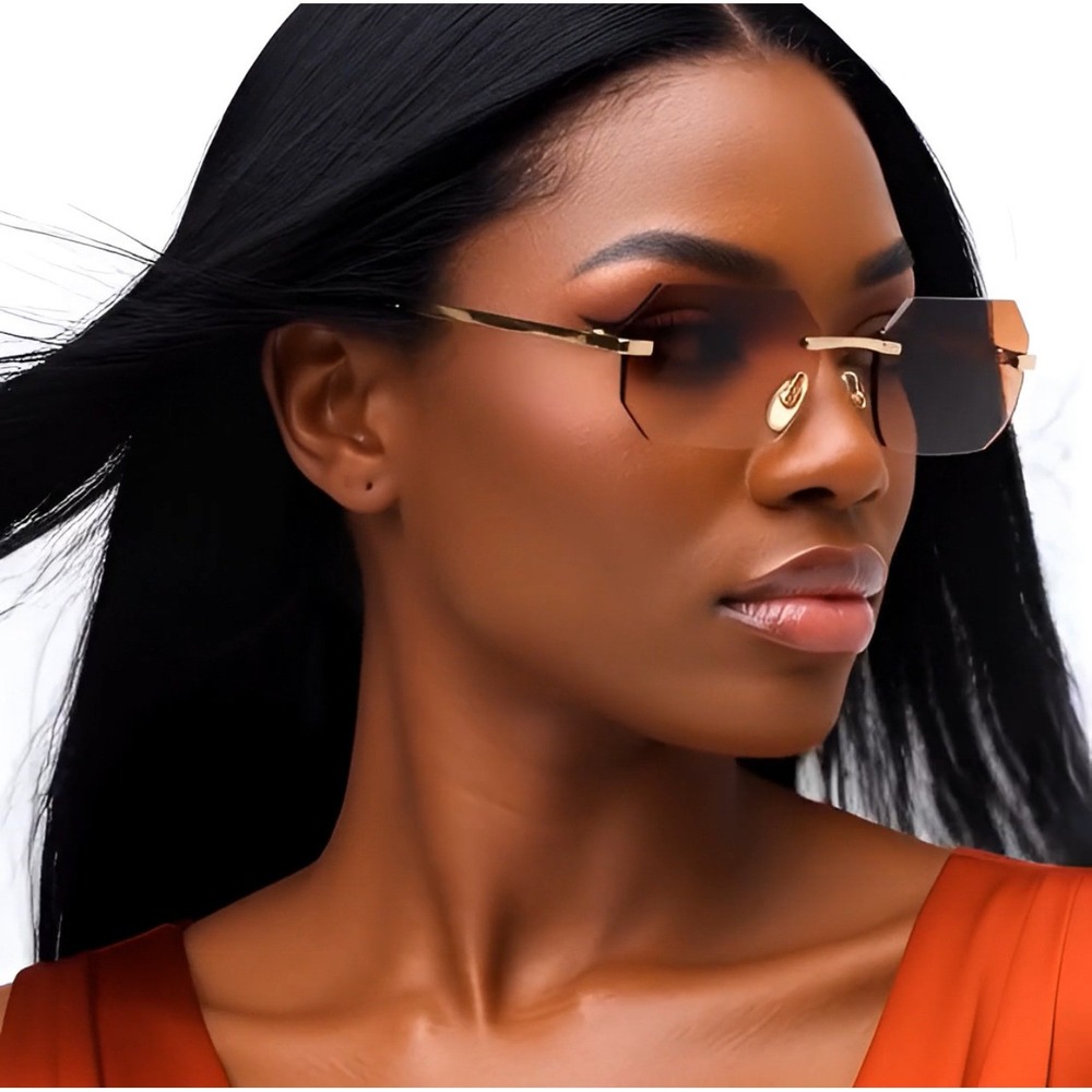 Women Sunglasses Brown Lens Frameless Hip Hop Street Trendy Style Classic Retro‎
